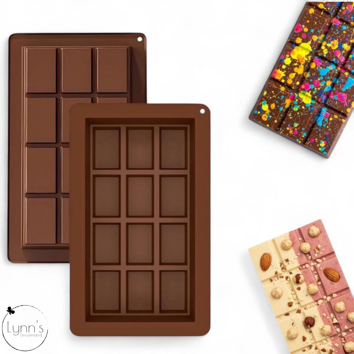 Lynn's siliconen bakvorm - Chocoladereep 12 blokjes - Diepe chocoladevorm - Tablet - Mal voor chocolade, koek, gebak, zeep, epoxy etc. - Geschikt voor gevulde chocoladerepen zoals een Dubai reep