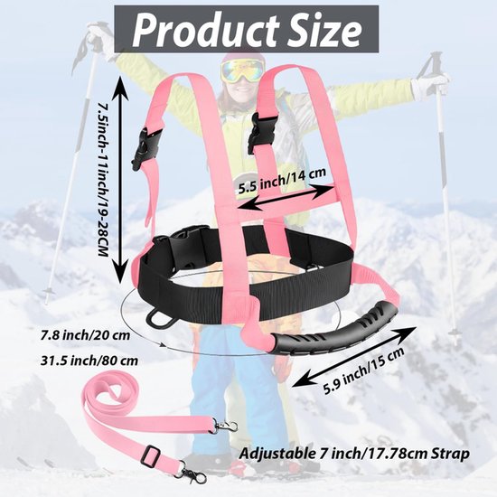 Kinderski-harnas - Outdoor Skate Plow Trainingsriem - Beginnersski-hulpharnas - Roze - Kinderbeginnersski- en snowboardharnas - Verstelbaar nylon harnas van TSL☺ — afbeelding 2