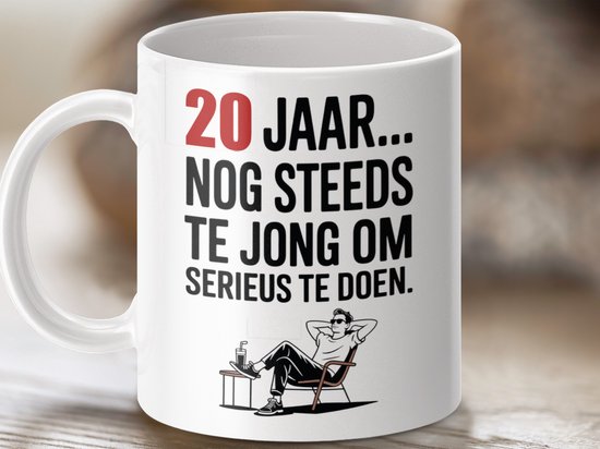 Mok 20 jaar cadeau, verjaardag mok, grappige mok, te jong mok, niet serieus mok, 20ste verjaardag, cadeau idee, twintig jaar, humor mok, jong van geest, verjaardag cadeau, grappig cadeau, unieke mok