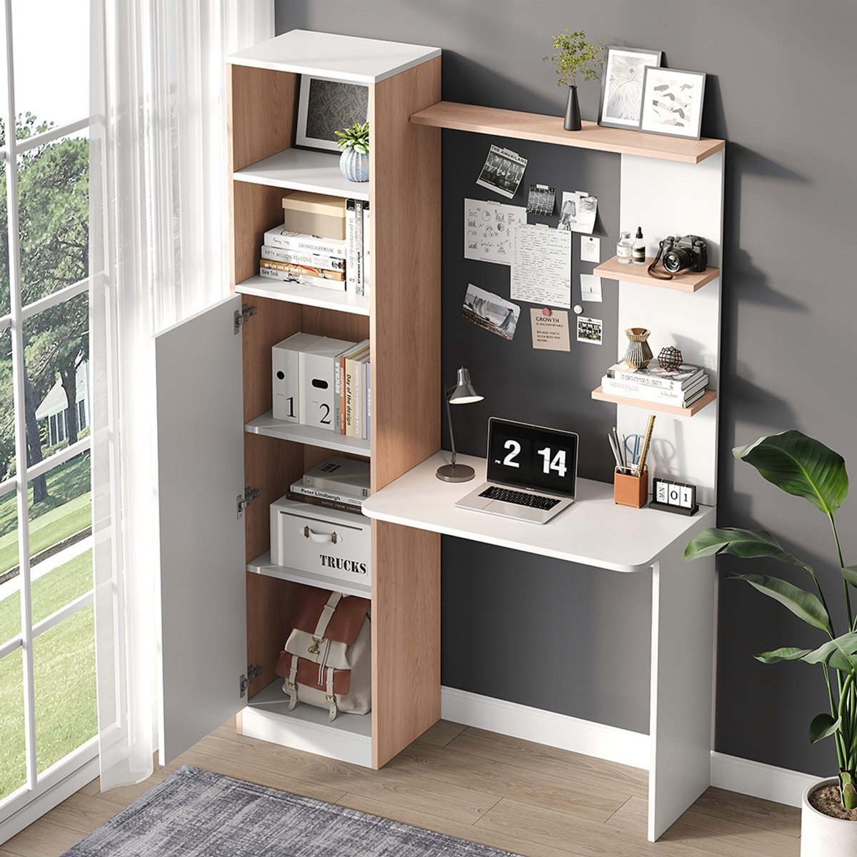 Pugsdrly Werktafel/bureau met opbergruimte – Wit met ... - Bol