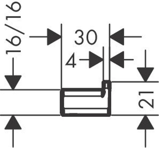 Technische tekening met afmetingen 16/16, 30, 4 en 21.