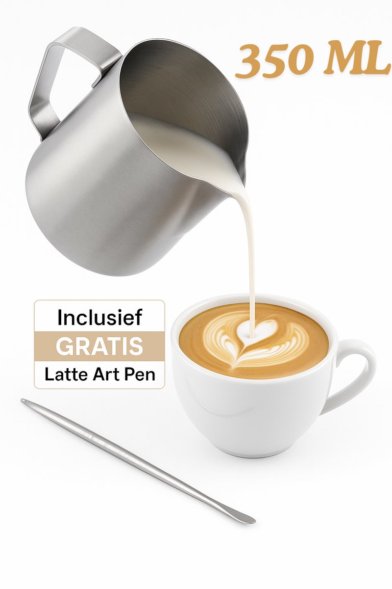 BELMONDT© RVS Melkopschuimkan – 350 ml – Met Maataanduiding – Inclusief Gratis Latte Art Pen – Barista Accessoire