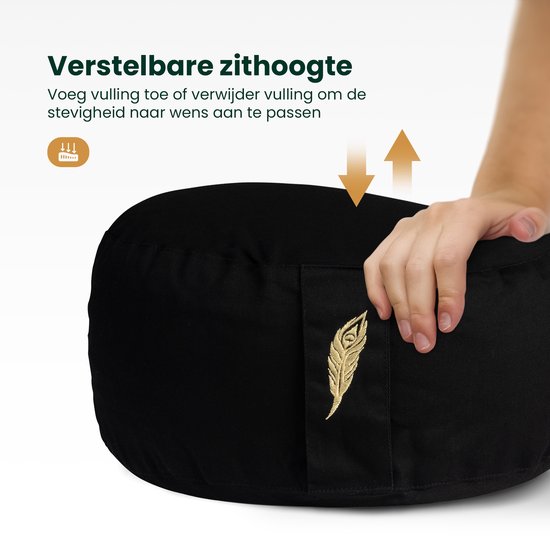 MindBaas Meditatiekussen - Eco - Rond - Zwart - Dubbel Gestikt - 15 x 33 cm (hoogte x diameter) - Yoga kussen - Yogakussen van MindBaas — afbeelding 3
