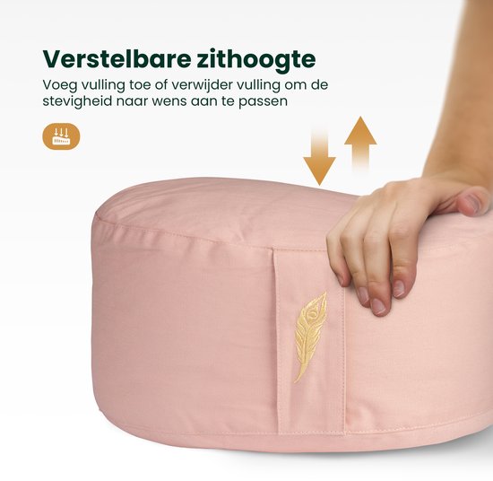 MindBaas - Meditatiekussen - Eco - Rond - Roze - 15 x 33 cm (hoogte x diameter) - Yoga kussen - Yogakussen van MindBaas — afbeelding 3