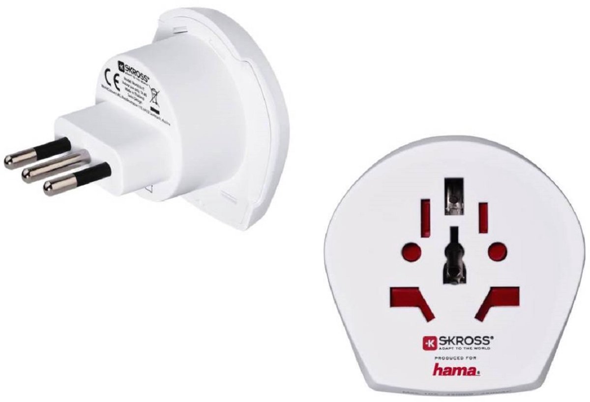 Reisadapter 3-pins wereld naar Italië/Chili/Uruguay/enz.
