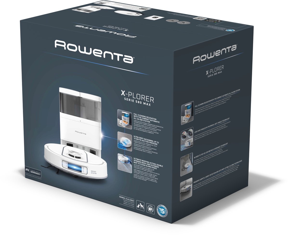 Rowenta X-Plorer S580 Max RR9547 - Robotstofzuiger - Hoge zuigkracht (10.000 Pa) - Slimme navigatie - Roterende Dweilen - All in one leegstation (wet & dry) - Automatische reining en droging dweilen — afbeelding 7