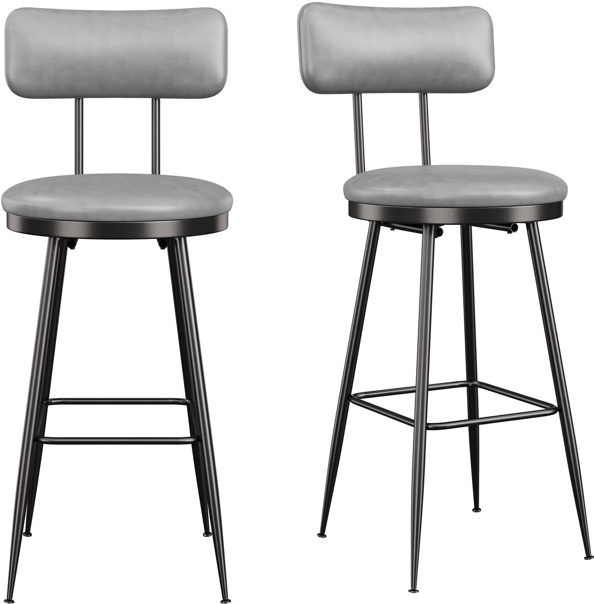 Barkrukken Set van 2 in PU - Barkruk met voetsteun, stevig metalen frame, minimalistische moderne stijl, ideaal voor bar/keuken/centrale eiland, 85. 5 cm(Grijs)
