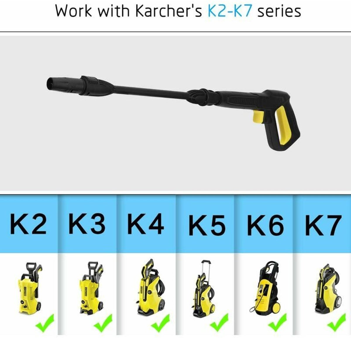 Vervangend pistool en spuitlans geschikt voor Karcher K2 K3 K4 K5 K6 K7 hogedrukreiniger, snelkoppelbaar waterstraalpistool voor Krcher K2 K7-serie – foto 4