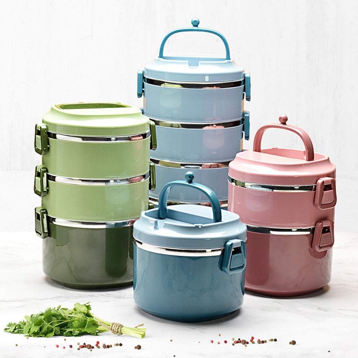 Broodtrommel - Broodtrommel meisje - Geisoleerde lunchbox - Stapelbare Lunchbox - Lunchbox met vakjes - 2-laags roestvrijstalen lunchbox - 1700ml - Magnetronbestendig en draagbaar - Met afsluitfunctie - Voor volwassenen-kinderen-meisjes(Groen) — cadeau in Koken & Dineren - foto 3