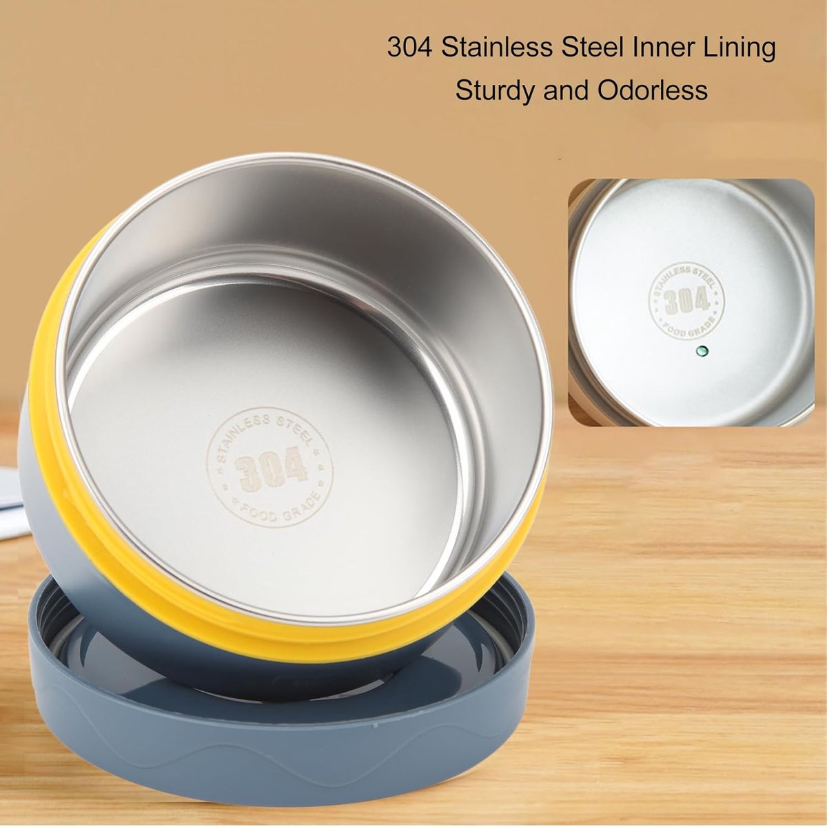Lunchbox - Lunchbox volwassenen - Geisoleerde lunchbox - Lunchbox met vakjes - Warme lunchcontainer - Thermische container met handvat - Draagbare ronde thermische lunchcontainer - 440ml - Magnetronbestendig - 304 roestvrij staal(blauw) — cadeau in Koken & Dineren - foto 5