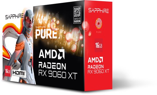 Sapphire Pure RX9060XT Videokaart - 16GB GDDR6 - PCIe 5.0 - White
