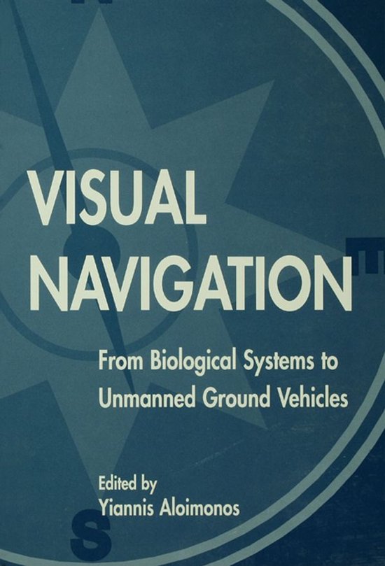 Boek kaft met de titel 'VISUAL NAVIGATION' in grote letters, met een blauwe grafische achtergrond.