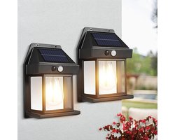 Merk niet opgegeven Buitenlamp met Bewegingssensor - Wandlamp Tuinverlichting Op Zonne-energie - 3 Modi - IP65 Weerbestendig - 2 Stuks - Zwart