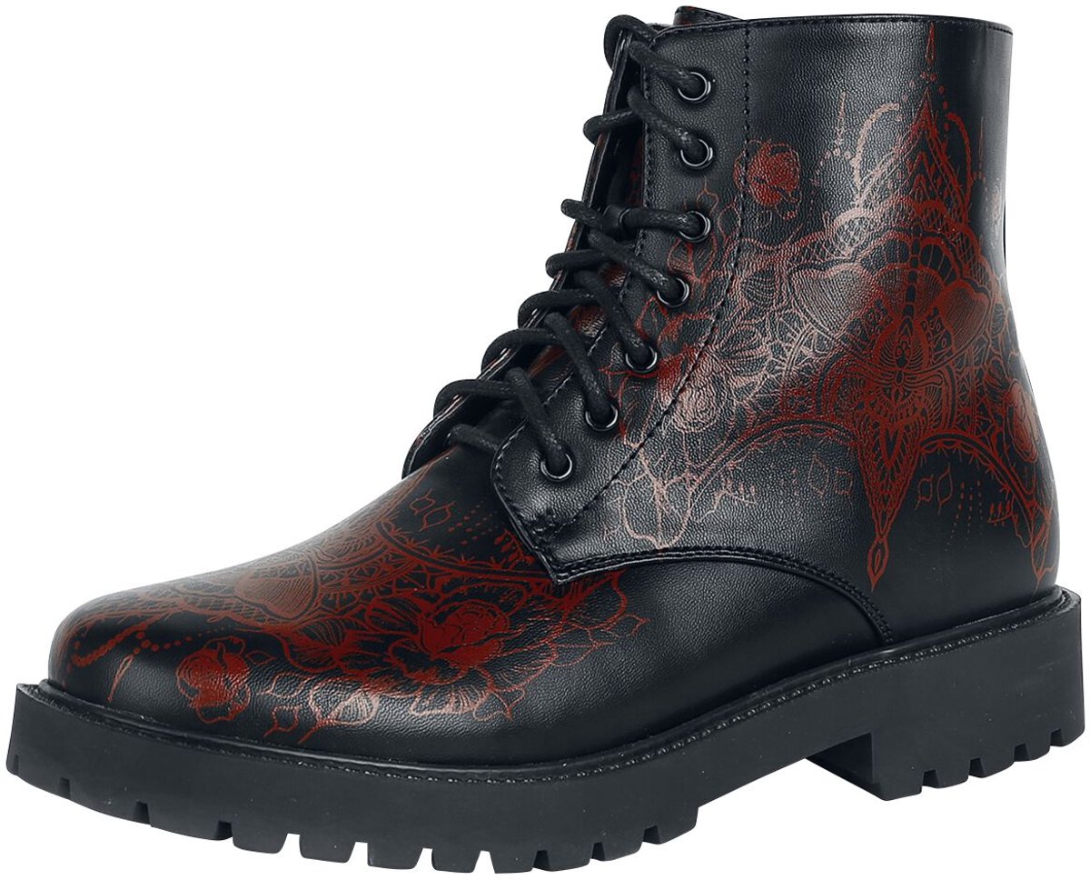 Black Premium by EMP Zwart-rode laarzen met print - Dames - EU41