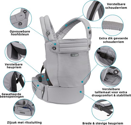 Baby Garden Premium baby draagzak van katoen - ergonomisch & comfortabel - Voor pasgeboren baby tot 15 kg - Grijs van Baby Garden — afbeelding 5