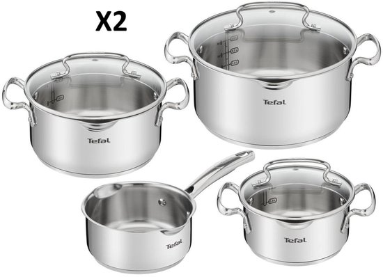 2x Tefal Duetto + G719S7 4 delige kookset (steelpan 16, kookpan 16/20/24 + deksel