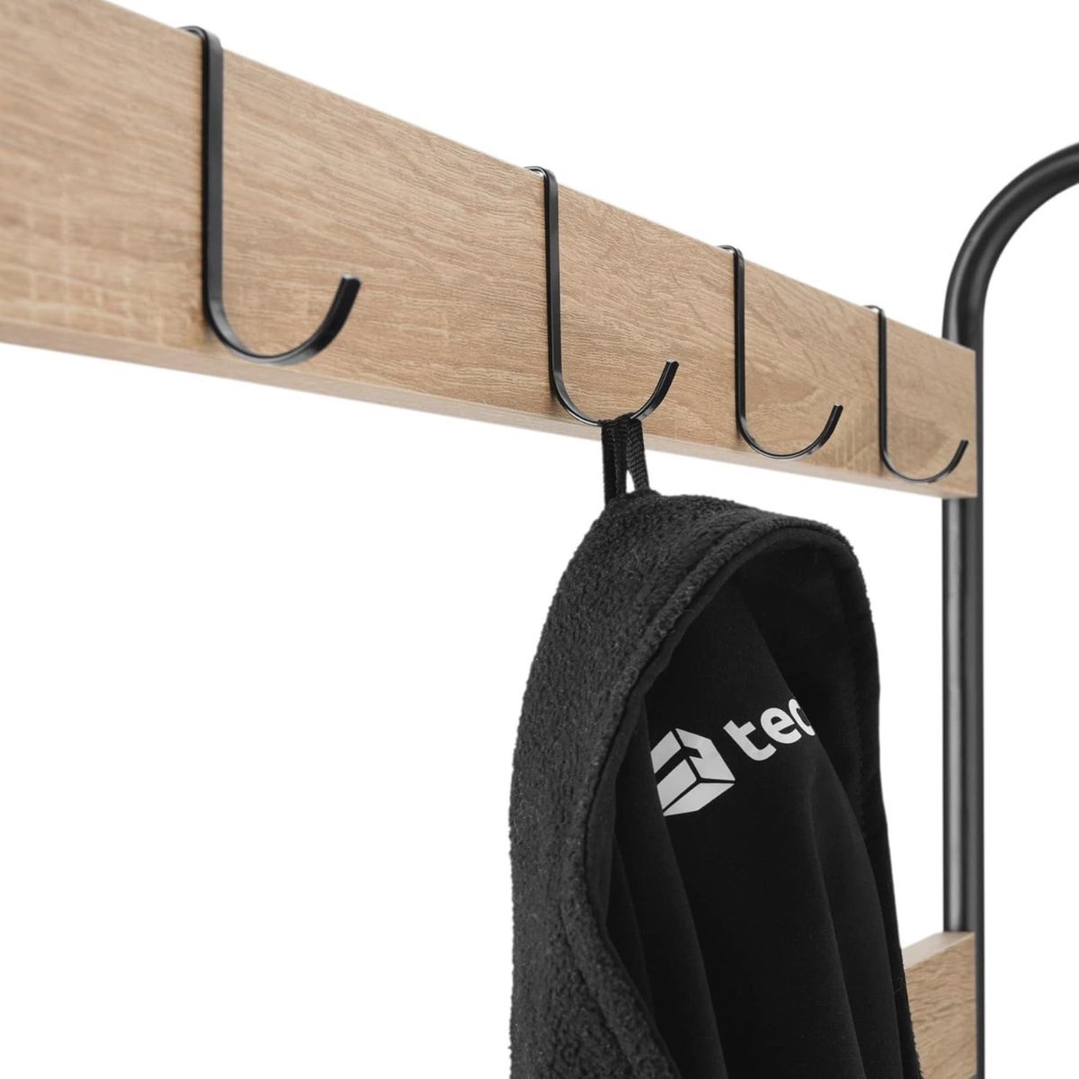 WNHB® Kapstok met houten bank en schoenenrek - industrieel design met 8 haken - garderoberek met 2 planken 85x36x184 cm