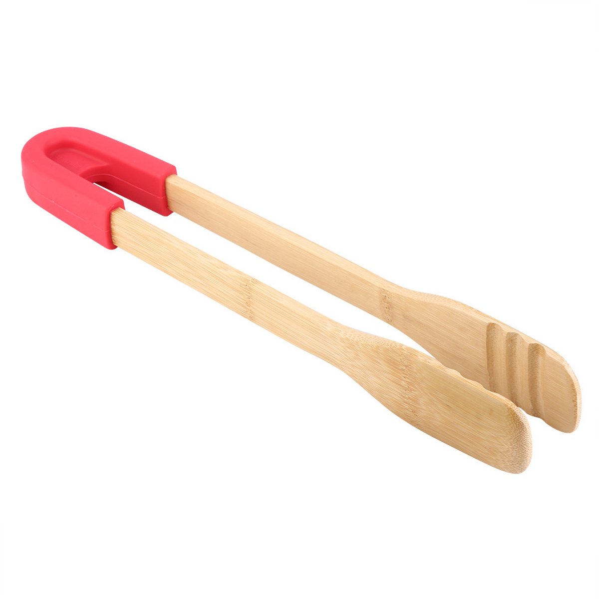 Houten Keukentang voor Barbecue, Buffet en Koken – Voedselserveertang voor Brood, Vlees, Salade en Gebak – Duurzaam en Hittebestendig (Rood)