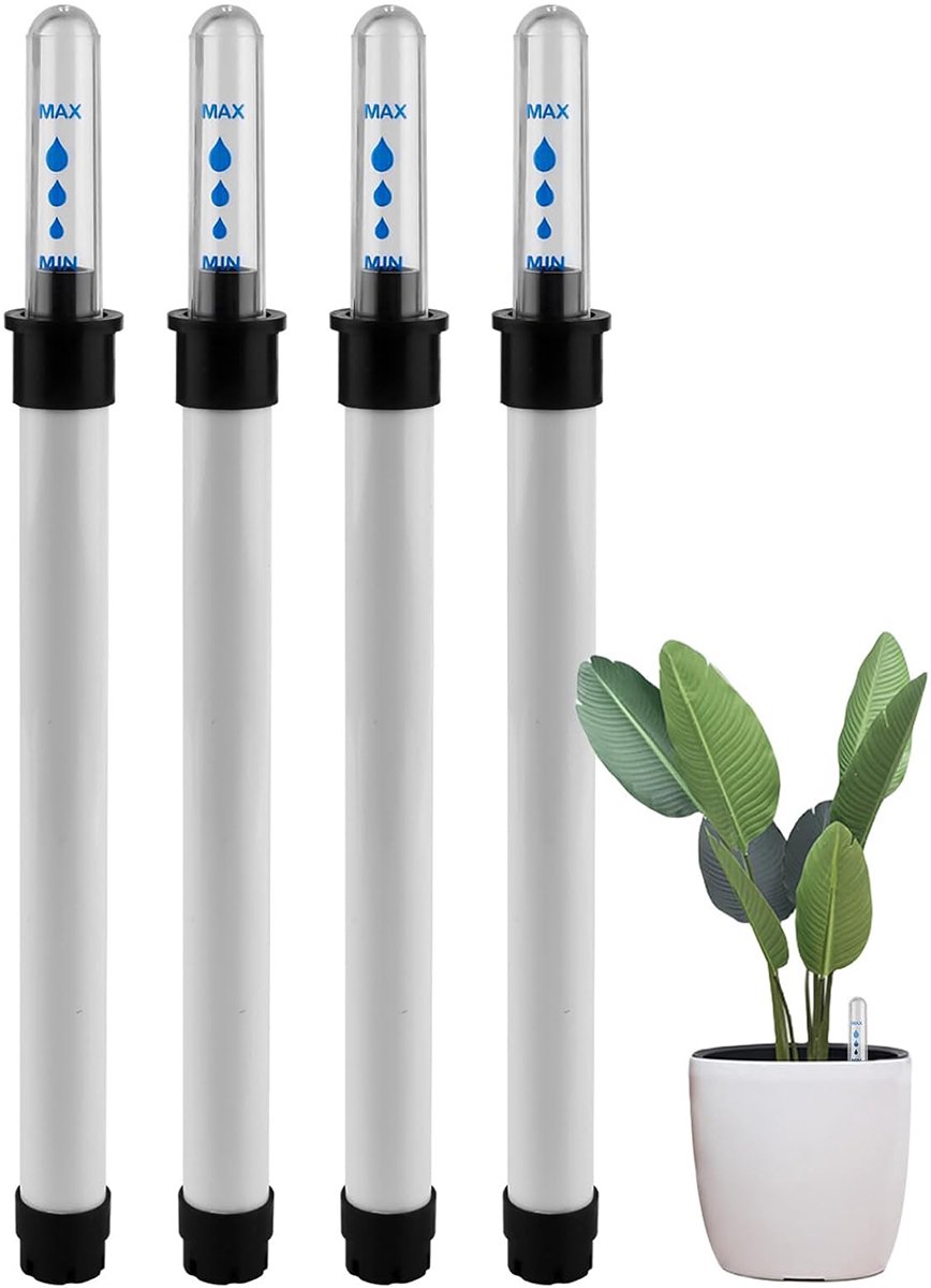 4x Waterniveaumeter voor Bloempotten - 36 cm - Waterindicator - Met Schaaldop - Vochtigheidsindicator voor Planten - Waterherinnering - Waterniveau-indicator - Bodemvocht Monitoren - Handige Observatie - Geschikt voor Bloempotten, Potplanten - 300 ml