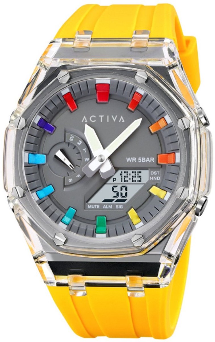 Activa x Invicta Digital ACW2100-002 Heren Horloge - Waterdicht - Digitaal - Quartz Uurwerk - Plastic met grijze Wijzerplaat - 53mm