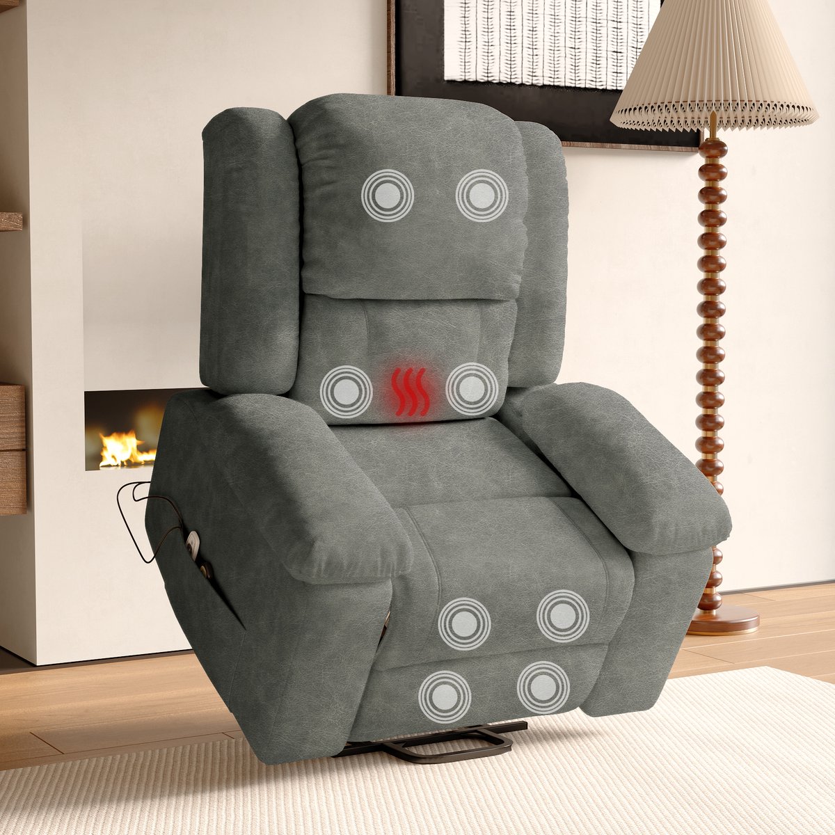 Elektrische Relaxfauteuil - met Massage- en Verwarmingsfunctie, Verticale Positioneringshulp, Voetsteun, Zakken, Massagestoel voor Slaapkamer, Woonkamer en Home Cinema (Grijs)