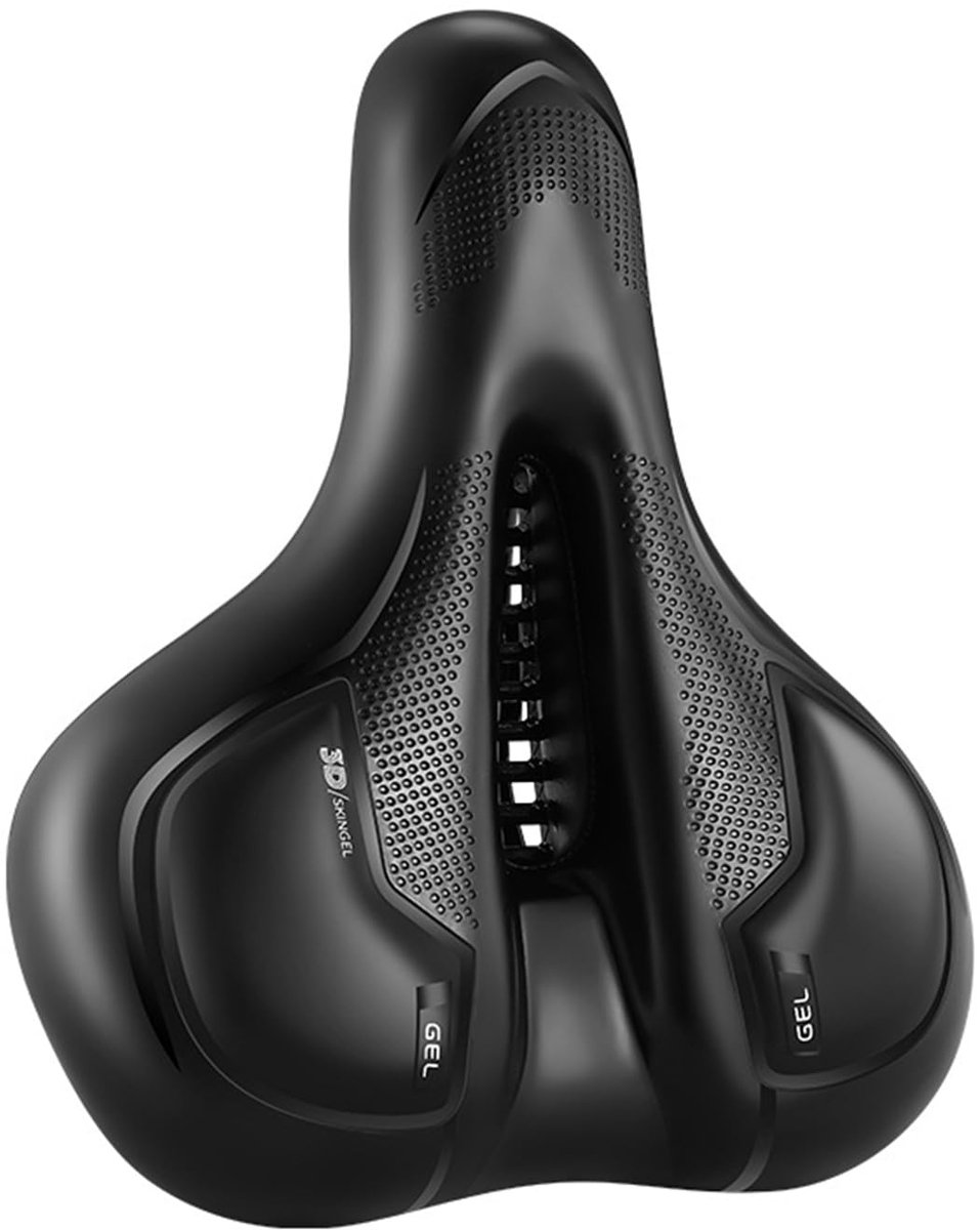 GOODEVN Fietszadel Met Gel en Vering - Comfortabel MTB/Zwenzadel met Dubbele Demper - Universeel Unisex Fietszadel - Zwart/Rood - Inclusief Zadelpen
