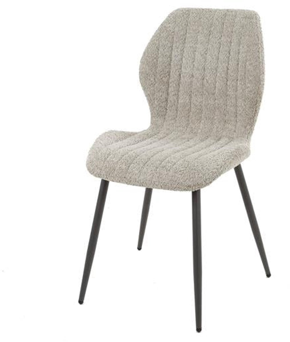 Eetkamerstoel Taupe Bouclé Set Van 4 - Beige/Taupe Dinerstoel met Comfortabele Bouclé Teddy Zitting - Slanke Zachte Stoel in Industriële Stijl Zandkleur - Industrieel Eetkamer Stoel (48x58x86) Set Van 4