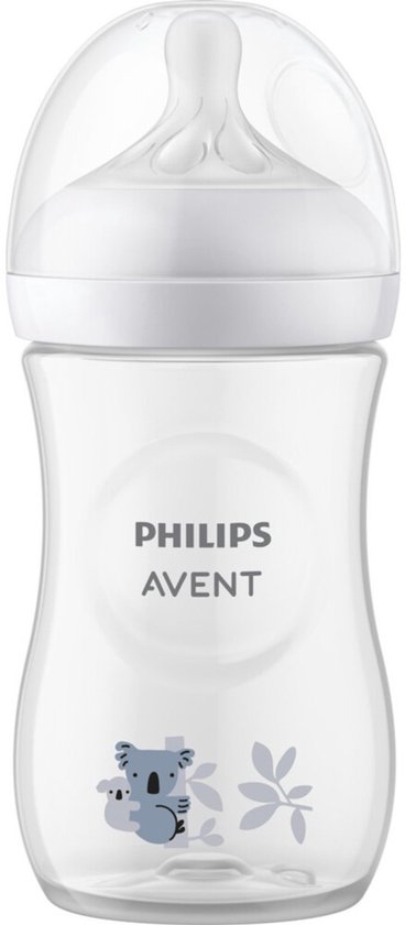 Transparante Philips Avent babyfles met koala print, 260 ml.