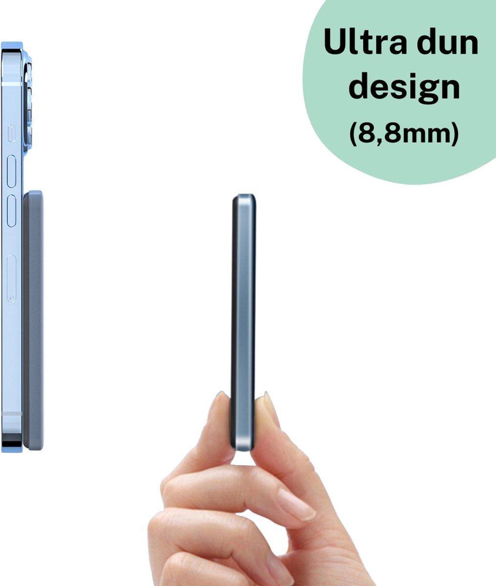 Dutch Powerbank 5000 mAh Draadloos 15W Grijs - afbeelding 3