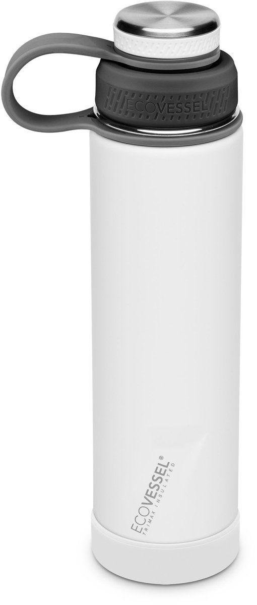 EcoVessel - The Boulder - TriMax geïsoleerde rvs fles met schroefdop & uitneembare zeef - 709ml - White Out