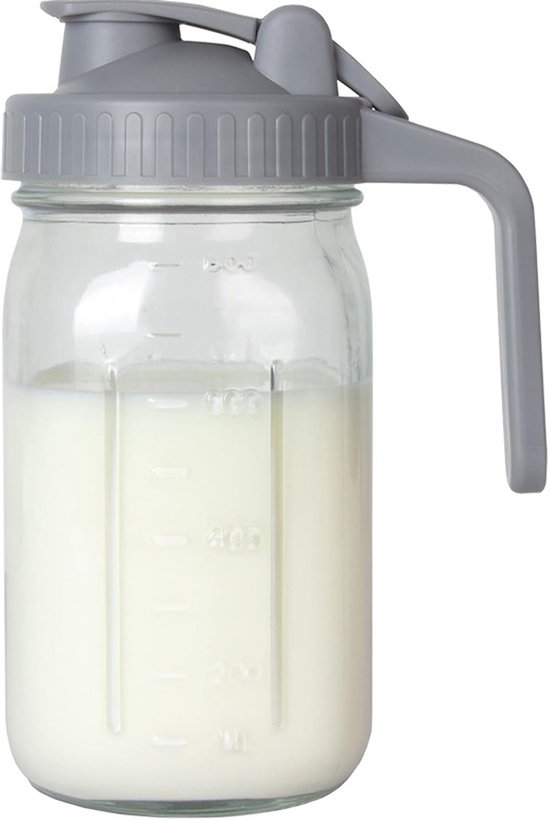 Pot à lait - Pot Mason en verre de 940 ml avec bec verseur hermétique pour conserver le lait, le lait maternel, le thé glacé et les boissons glacées