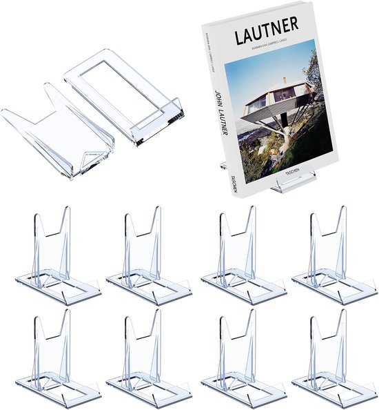 8 stuks - acryl displaystandaards - verstelbare transparante houder - verzamelaarsezel - boekenstandaard - voor het tentoonstellen van strips, tijdschriften, ansichtkaarten, kunstkaarten, dvd's en portemonnees
