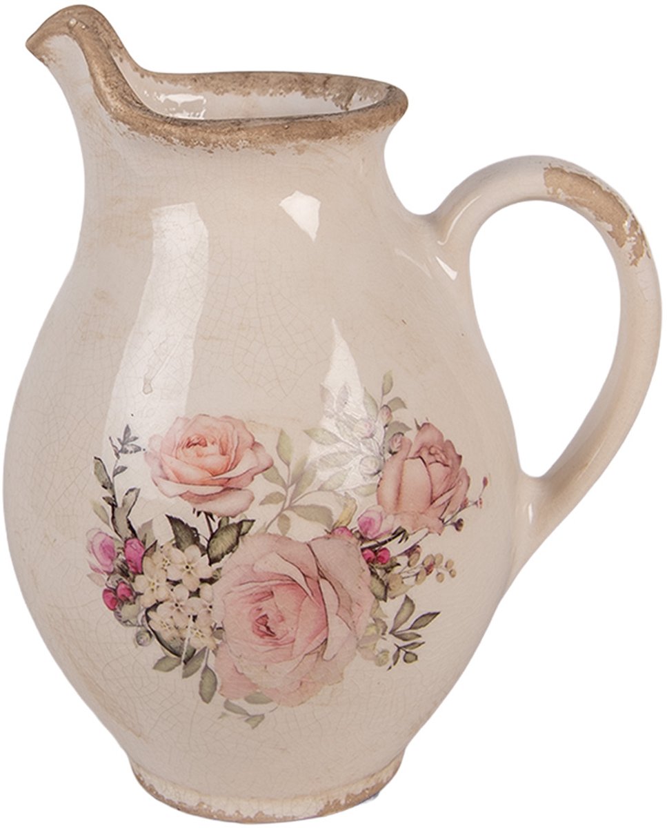 Clayre & Eef Decoratie Kan 16x12x19 cm Beige Keramiek Bloemen