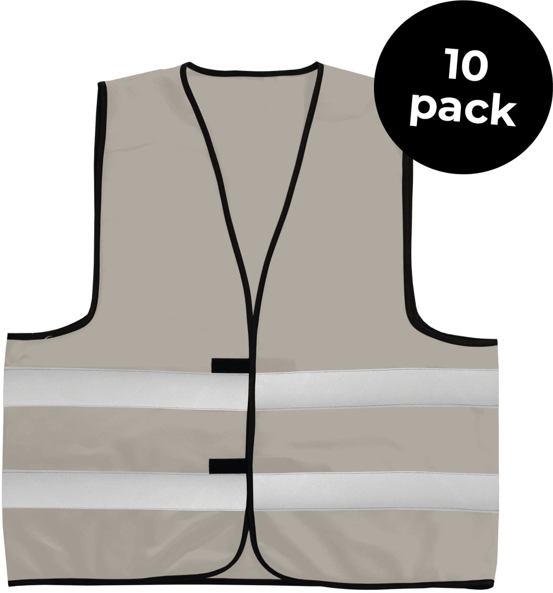10-pack grijze veiligheidshesjes - Veiligheidsvesten grijs - Veiligheidshesjes volwassenen - Hesjes evenementen - Hesjesfabriek