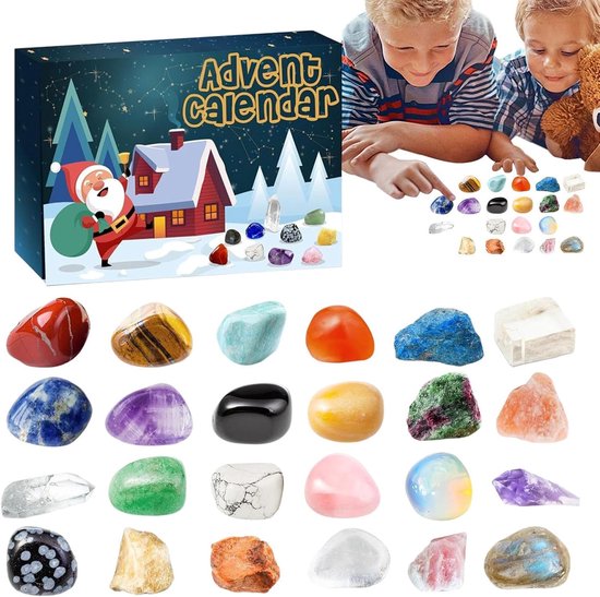 Adventskalender voor kinderen - 2025 - edelsteen - mineralen - stenen - 24 dagen - Kerstmis - countdown - adventskalender voor meisjes en jongens