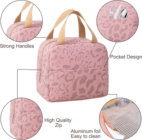 Geïsoleerde lunchbox - mooie koeltas voor dames - praktische koeltas voor kindermaaltijden - geïsoleerde lunchtas - voor school, kantoor, werk, strand, picknick - roze van Jento — afbeelding 2