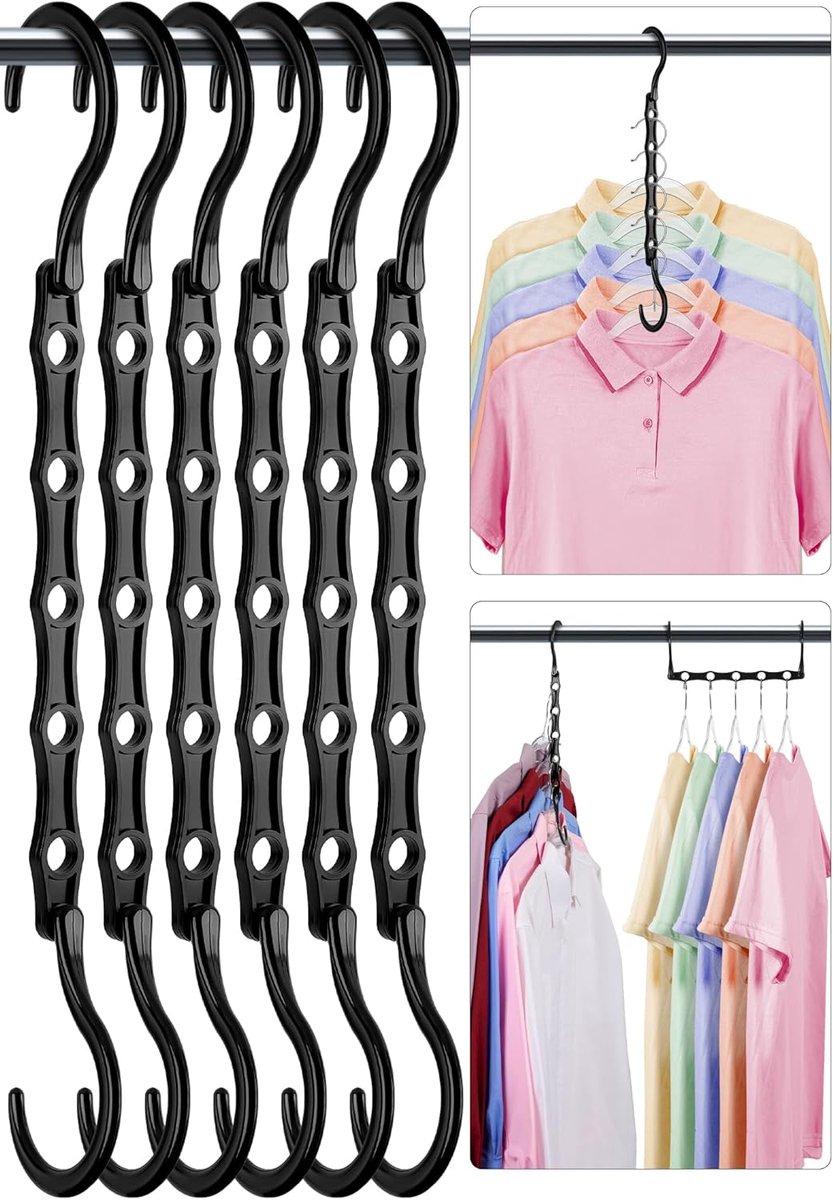 Crrynuo - Creatieve vijfgats magische plastic kledinghanger - Ruimtebesparende organizer en opberger Meerdere hangers Stevige kledingkast - Perfect voor zware kleding - Slaapzaal - Slaapkamer (6-pack)
