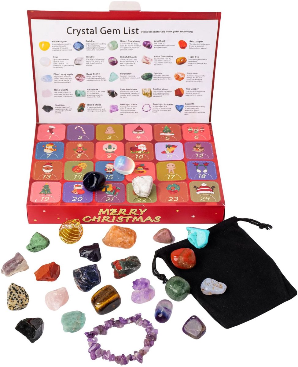 Naler Adventskalender met edelstenen, 24 dagen, aftelkalender met chakra-gids en geschenkdoos voor meditatie, yoga, wetenschappelijk kerstcadeaus voor jongens en meisjes Naler Adventskalender met edelstenen, 24 dagen, aftelkalender met chakra-gids en geschenkdoos voor meditatie, yoga, wetenschappelijk kerstcadeaus voor jongens en meisjes