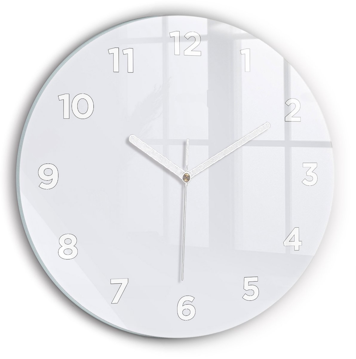 Wallfluent Wandklok - Wit Ronde Glazen Wandklok - 30 cm x 30 cm - Wit Wandklok - Witte Handen - Wandklok Met Cijfers - Kinder Wandklok Glas - Ronde Glas Klok - Scandinavisch Wandklok - Ronde Glazen Klok