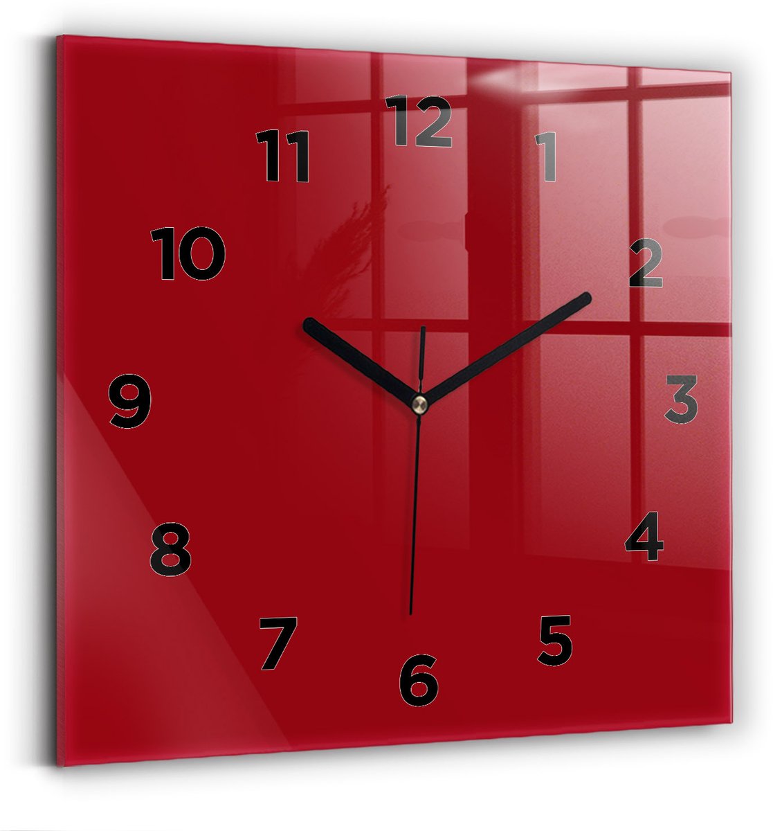 Wallfluent Wandklok - Rood Vierkante Glazen Klok - 30 cm x 30 cm - Rood Wandklok - Zwarte Handen - Wandklok Met Cijfers - Wandklok Glas Woonkamer - Vierkante Glazen Wandklok - Industrieel Wandklok - Vierkante Glas Klok