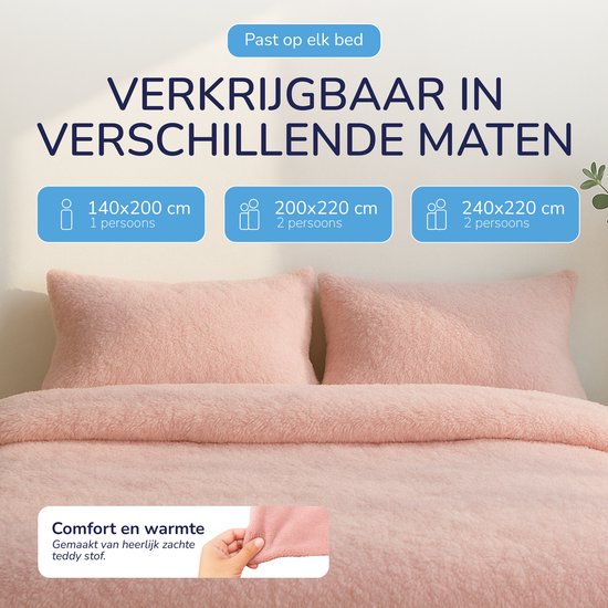 Decoware® Teddy Fleece Dekbedovertrek - Roze - Lits-jumeaux XL - 260x220 cm + 2 Kussenslopen 60x70 cm - Dubbelzijdig - Heerlijk Warm van Decoware — afbeelding 4