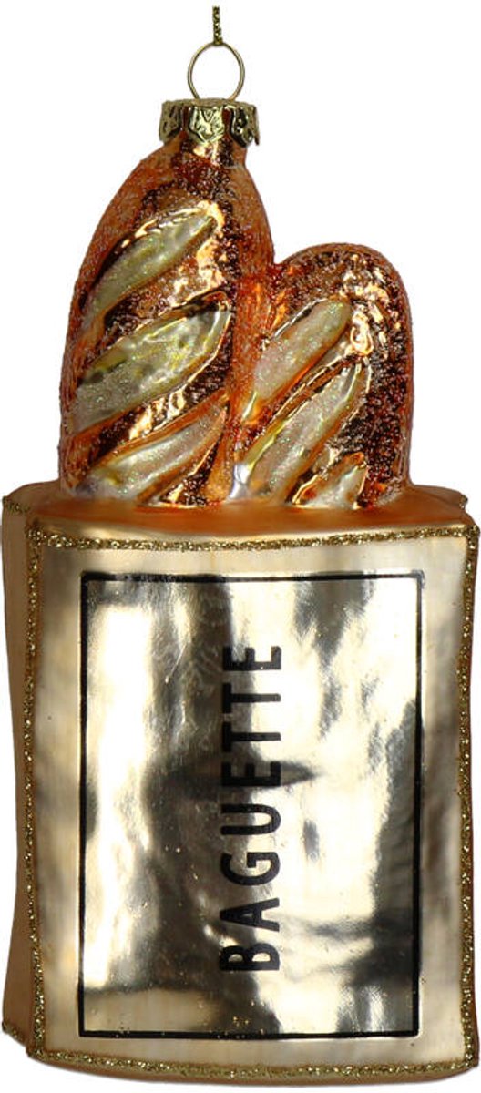 HD Collection Glazen Kerstornament kerst hanger Baguette in zak 14.7 cm uit de collectie The Christmas Bakery