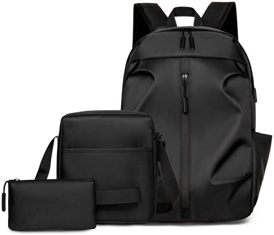 Backpack-Reisrugzak - Laptoprugzak - Rugzakset - 29*14*43cm - Waterdicht en slijtvast - Driedelige rugzak met portemonnee en schoudertas - Multifunctioneel en draagbaar - Grote capaciteit met meerdere compartimenten - Oplaadpoort - Zwart