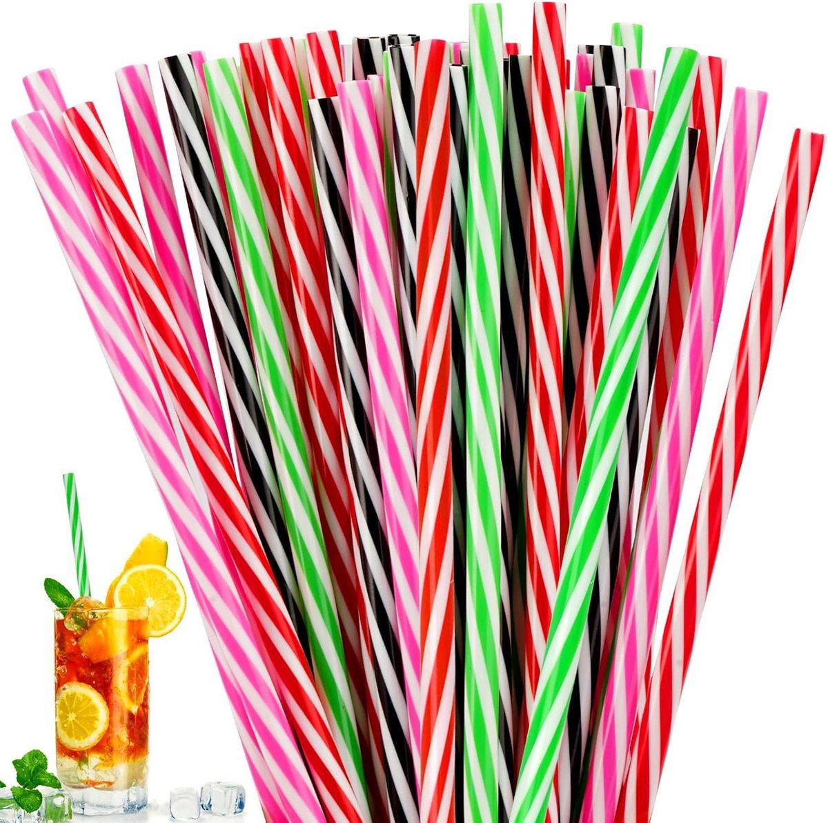 Brenzoos - 50 stuks dikke plastic rietjes 23 cm herbruikbaar vaatwasmachinebestendig cocktailrietjes meerkleurig feestjes melk sap cocktails.