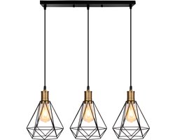 Kroonluchter Industriële Diamant 3 Hanglampen Vintage E27 voor Slaapkamer Woonkamer Keuken Zwart