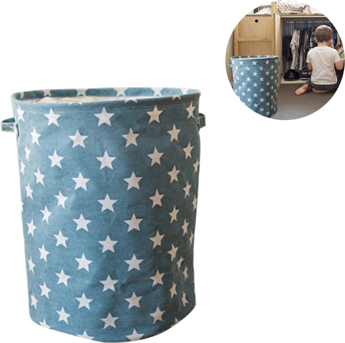 Wasmand Opvouwbaar - Waszak - Met Handvaten & Hoge Capaciteit - 1 Stuk - Blauw