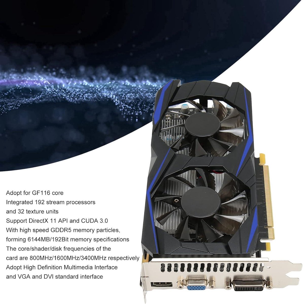 - Gaming Grafische Kaart Gddr5 192 Bit Pci Express 2.0 Met Dual Fan Cooling Voor Pc - afbeelding 4