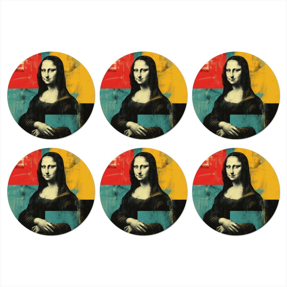 Onderzetters voor glazen - Rond - Vrouw - Kleurvlakken - Klassieke schilderkunst - 10x10 cm - Glasonderzetters - 6 stuks