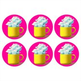 Sous-verres de verre - Rond - Mug - Nuages - Rose - Minimaliste - 10x10 cm - Dessous de verre - 6 pièces