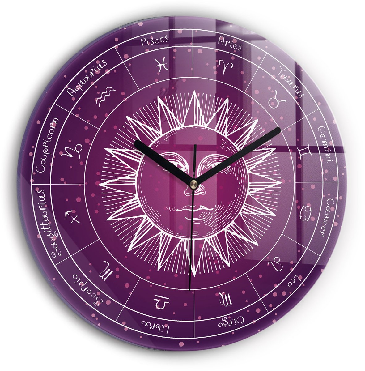 Wallfluent Wandklok - Dierenriemconstellaties Klok met Afbeelding - 30 cm x 30 cm - Roze Wandklok - Zwarte Handen - Klok zonder getallen - Kinder Wandklok Glas - Unieke Wandklok - Minimalistische Klok - Klok als Muurdecoratie